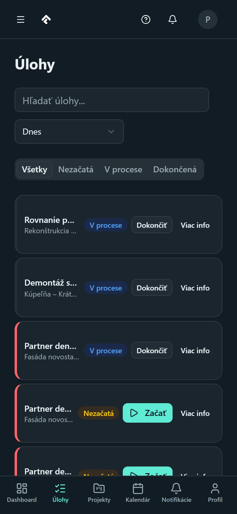 Aktuálna aplikácia FimTask na mobile: úlohy remeselníka na stavbe